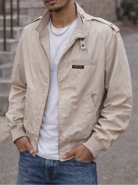 Vintage Members Only Beige Bomber Jacket Size 40 Classic Lightweight Zip Jacket